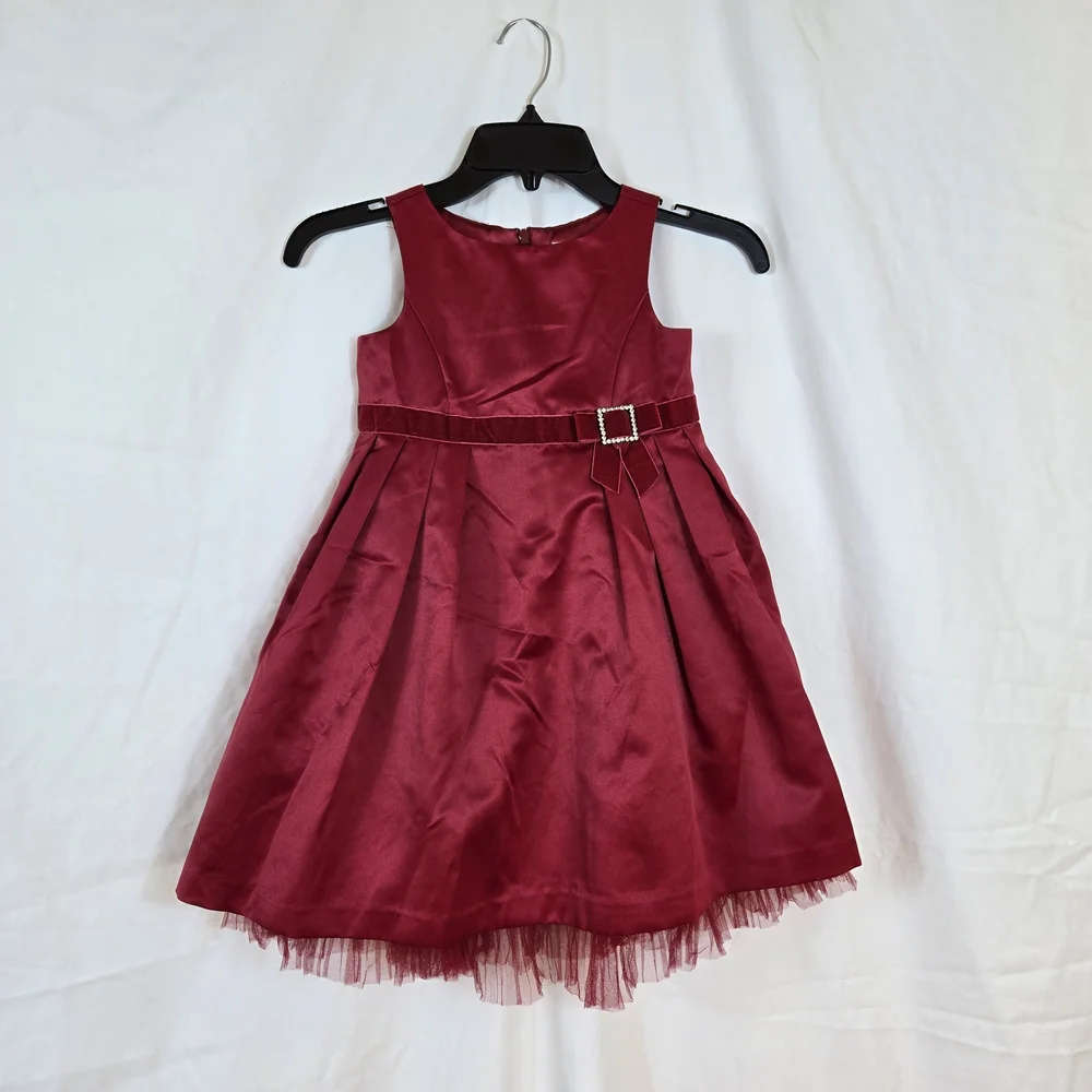 Gymboree Girls 2006 Red Satin Holiday Velvet Bow Rhinestone Buckle Party Dress 5